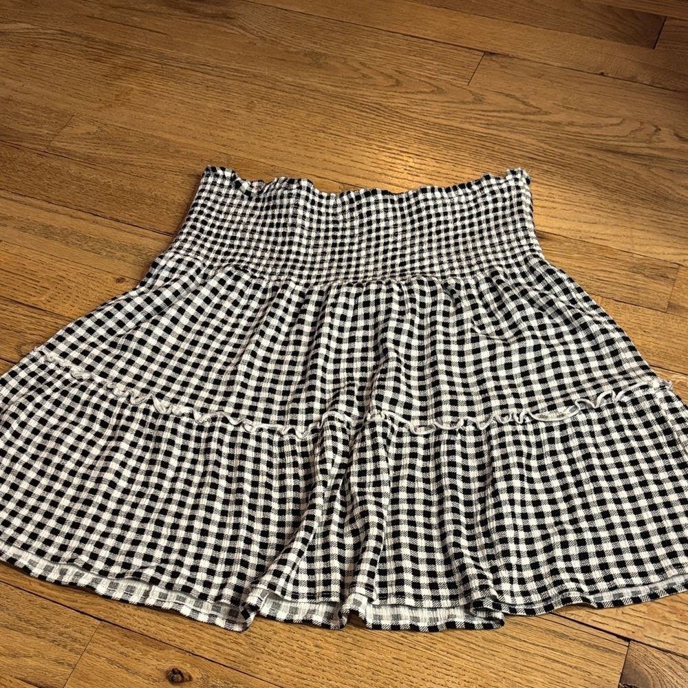 Hippie Rose Black & White Gingham Smocked Waist Skater Skirt